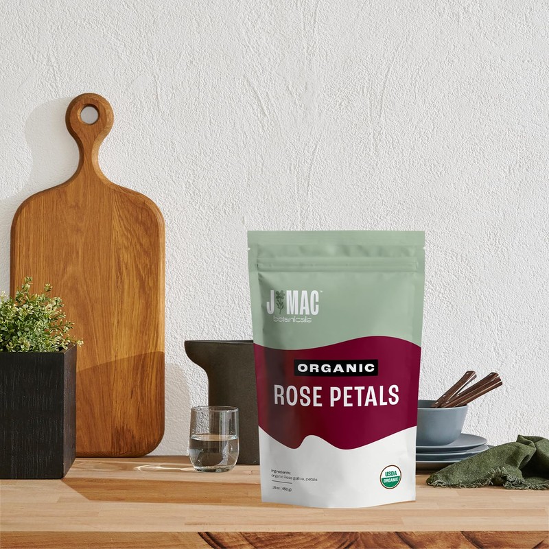J MAC BOTANICALS Organic Rose Petals, (16 oz) Certified USDA