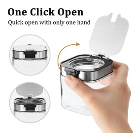 Aelga Glass Sugar Bowl with Lid and Spoon, 8.5 OZ Sugar Container Stainless Steels Flip Lid with holder, Salt Container for Kitchen, Coffer Bar Accessories, Countertop, 3 Pack