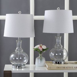 JONATHAN Y JYL1068B-SET2 Lavelle 25" Glass LED Table Lamp Contemporary,Transitional for Bedroom, Living Room, Office, College Dorm, Coffee Table, Bookcase, Clear/Chrome(Setof2)