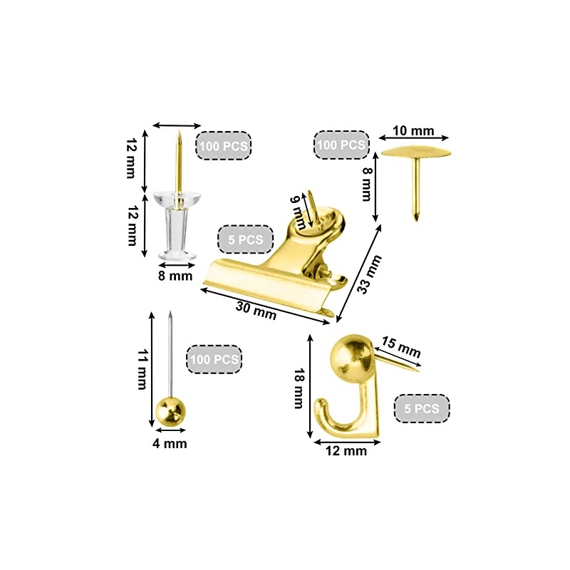 AccEncyc Gold Push Pin Kit 310 Pcs Decorative Thumb Tacks