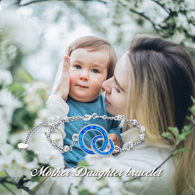 Blue Opal Mother Daughter Bracelet Interlocking Bracelet for Mother Daughter