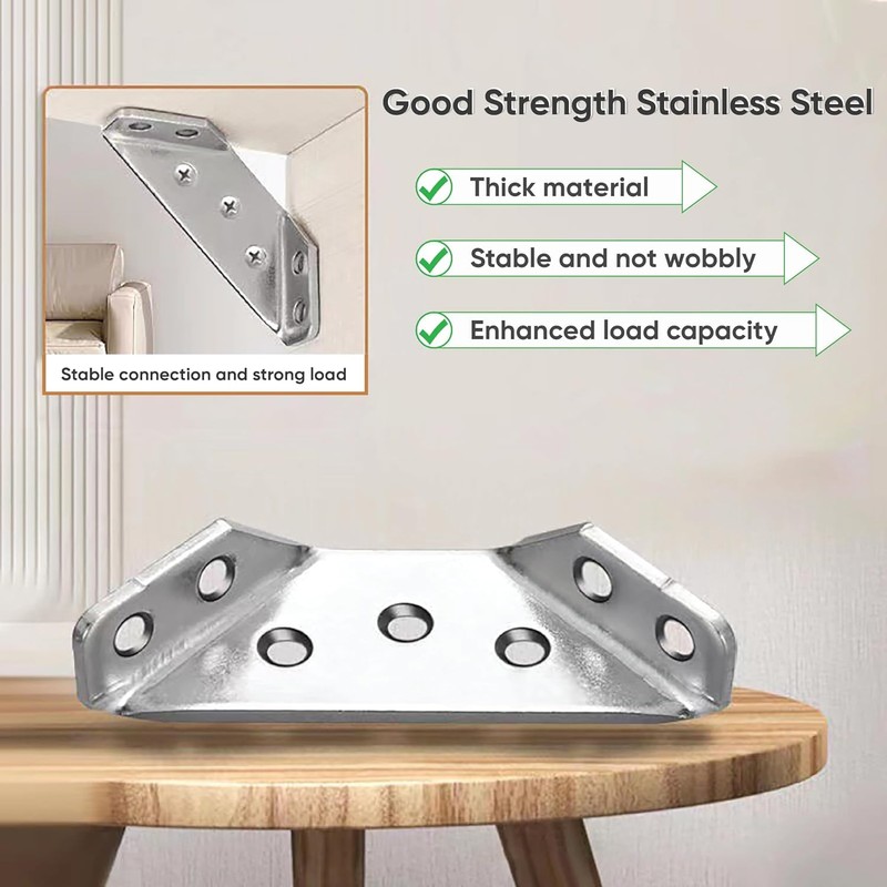 20 Pack Universal Stainless Steel Furniture Corner Connector, Stainless Steel