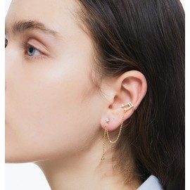 Asymmetrical Music Note Stud Earrings for Women Girls Sterling Silver 925 Dainty CZ Rhinestone Crystal Threader Tassel Chain Drop Earring Dangling Ball Charm Studs Cartilage Cuffs Wrap Ear Jewelry Gifts BFF (Gold)