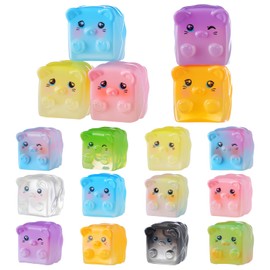 AceOrbit 12 Pcs Miniature Cat Figures, Square Ice Cat Resin Ornaments Colorful Funny Animal Cute Figures, Tiny Animals Ornament for Birthday Party Room Crafts Decor