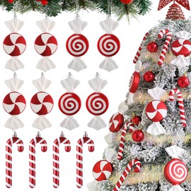 12Pcs Christmas Lollipop Candy Cane Ornaments, Hanging Candy Cane Christmas Tree Crafts 6.5Inch Red White Fake Candy Pendant for Xmas Tree Decor New Year Home Party Supplies (12PCS)