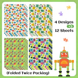 Puzzle Wrapping Paper 12 Sheets Brain-Teasing Designs Gift Wrap for Birthday,Puzzle Lovers,STEM Students,School Supplies,20"×28"