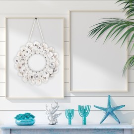 Oyster Shell Wreath - Handmade Sea Shell Beach Wreath, Coastal Style Christmas Decor Wreaths for Home Decor, Door, Window, Kitchen Cabinet, Chair and Wall