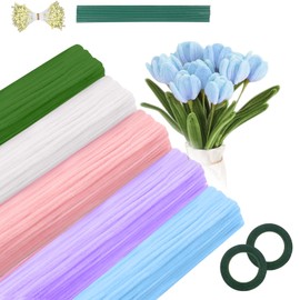 500 Pcs Pipe Cleaners Craft, Thick Fuzzy Chenille Stems for DIY Flower Making Kit, Pipe Cleaners Bulk for Arts and Crafts DIY Projects Decorations, with Floral Wires stems, Floral Tapes, Flower Stamen