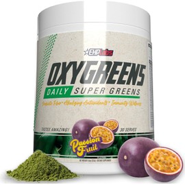 EHP LABS EHPlabs OxyGreens Daily Super Greens Powder - Green Superfood, Spirulina Herbal Supplement with Prebiotic Fibre, Alkalizing Antioxidants & Immunity Wellness, 30 Serves (Passionfruit)