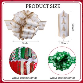 24pcs Christmas Bows with Ribbon 5” Pull Bows Wrapping Ribbon Christmas Tree Bows Wrap Accessory for Christmas Presents Bouquet Basket Party Gift Decoration