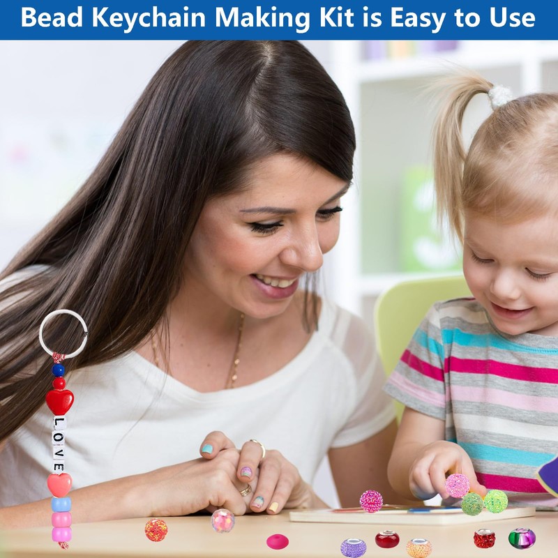 JehaYu 287 Pcs DIY Bead Keychain Making Kit Beadable Keychains