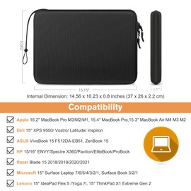 FINPAC Hard Laptop Sleeve Case for 15.3 inch MacBook Air M4 M3 M2 2025 2024, 16.2 inch MacBook Pro M4/M3/M2/M1 Pro/Max A2991 A2780 A2485 A2141, Waterproof Case for Surface Laptop/Book, Black