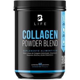 Colágeno Hidrolizado, Biotina, Magnesio, Ácido Hialurónico y Vitamina C en Polvo de 60 Porciones. Alta absorión de Ingredientes Naturales. Collagen Powder Blend 610 gramos B Life