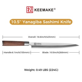 KEEMAKE Sashimi Knife Japanese - 10.5 inch Sushi Knife VG10 Stainless Steel Single Bevel Blade, Perfect Rosewood Handle Yanagiba knives