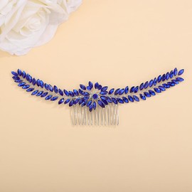 Teyglen Crystal Wedding Hair Comb Headband Red Blue Green Rhinestone Flower Headpiece Handmade Crystal Hair Piece Bridal Hair Side Comb Wedding Hair Accessories for Women Bride Girls (Blue)