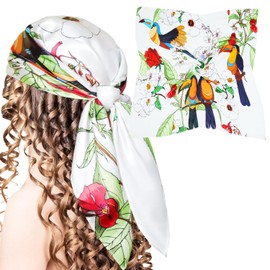 MANSPHIL Large Mulberry Silk Bandanas, 35"x35" Floral Head Scarf for Women Hair Wrap Sleeping, Fashion Parrot Neck Scarves