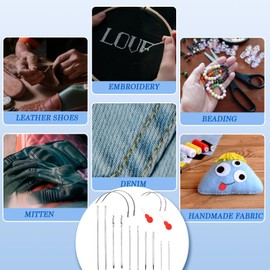 14 PCS Heavy Duty Hand Sewing Needles Kit, 10 Leather Hand Sewing Needle and 4 Curved Needle for Home Upholstery, Leather Needles for Hand Sewing, Carpet Canvas Repair, with 2Pcs Needle Threaders