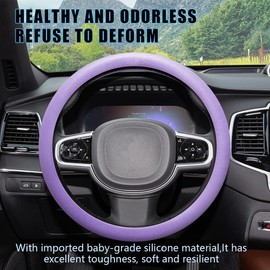 DWARFOO Car Steering Wheel Cover, Soft Odorless Silicone Leather Texture Steering Cover, Car Steering Wheel Protector, 12.5-18.5In Car Accessories Universal Car Accessory for Diverse Cars (Purple)