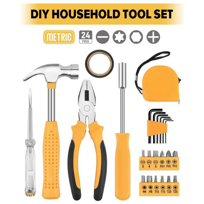 24pcs Home DIY Tool Kit for Household, Office & Garage
