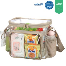 BORMELUN Clear lunch bag for work correctional officer Plastic Concerts Lunch Bags,See Through Lunchbox with Pockets -Light khaki