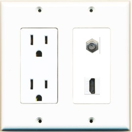 RiteAV - 15 Amp Power Outlet and 1 Port HDMI Coax Cable TV- F-Type Decorative Wall Plate - White