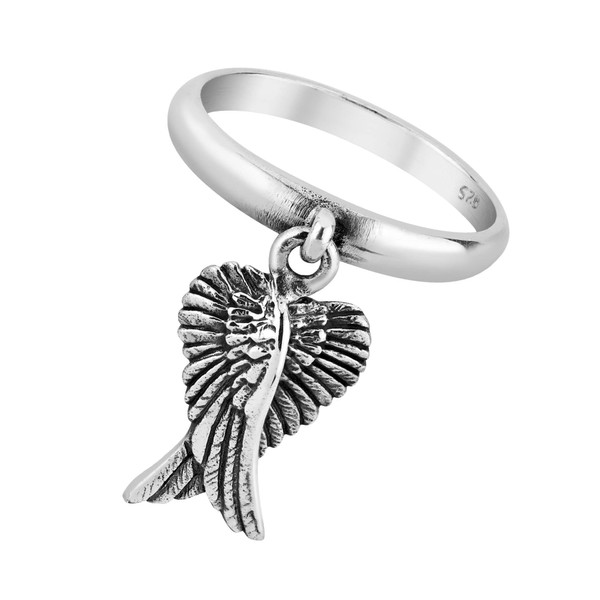 Mythical Heart Shape Angel Wing .925 Silver Dangle Ring (9)