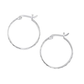 Silverly Sterling Silver Diamond Cut Hoop Earrings for Women - Flat Edge Medium Hoops 25 mm - Saddleback Closure - Classic Elegant Ladies Jewelry - 925 Silver