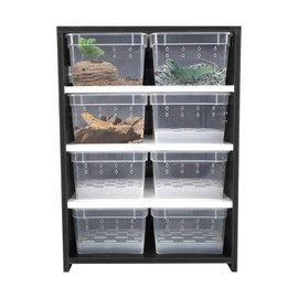 Reptile Breeding Cabinet with Thermometer&Hygrometer, 8PCS Transparent Breeding Box Insect Spider Turtle Cage Pet Snake Lizard Tarantula Acrylic Feeding Box Drawer w/13W Thermostat Heating Pad (Black)