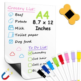 Magnetic Dry Erase Whiteboard for Fridge 12"x 8.7", ACVVIP White Board with 8 Colors Markers and 1 Eraser, Suitable for Rewritable to-Do List, Shopping List, Notice Board, Memo Board, Meal Planner