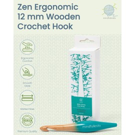 mindfulknits Premium Ergonomic Beech Wood Crochet Hook– Size US O, 12mm – 15cm length – Knitting and Crochet Supplies for Relaxation & Stress Relief