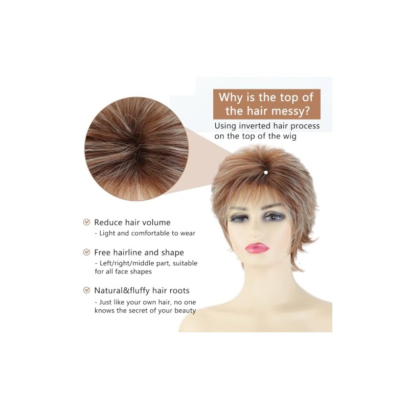 TISHINING Pelucas Cortas De Corte Pixie Rubio Mixto Para Mujeres