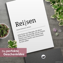 ARTFAVES® Word Explanation Travel Definition Picture Black and White as a Gift Wooden Sign with Saying on the Theme Travel / Personal Development