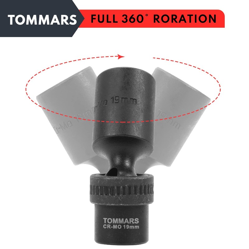 TOMMARS 3/8" Drive Universal Swivel Impact Socket Set Deep, 6