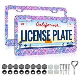 Mermaid Fish Scales License Plate Frame - 2 PCS Colorful Pink Purple Aluminum Metal License Plate Frames Holder Covers, Rust-Proof Waterproof Car Decorative Tag Frames for Standard Us 12x6 Inch