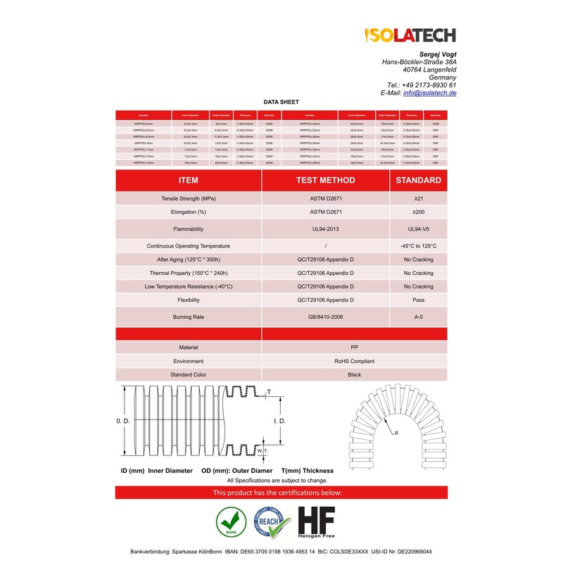 ISOLATECH Corrugated Pipe Unslotted ID Diameter 20 mm AD Diameter