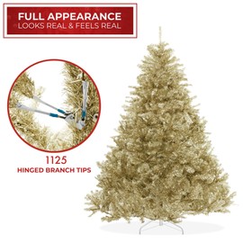 Casafield 6FT Champagne Gold Tinsel Artificial Holiday Christmas Tree with Sturdy Metal Stand