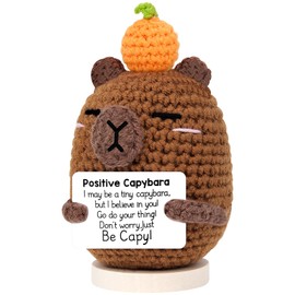 SelfTek Mini Positive Crochet Animals - Positive Ca-pybara with Base, for Birthday Gifts for Men Boy Women, Encouragement Emotional Cheer Up Support Gifts for Coworker Friends Student