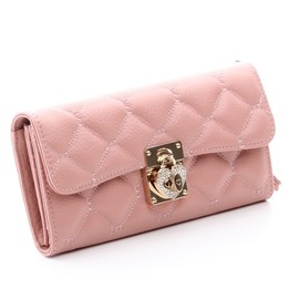 [Set Item] OMNIA Omnia 3-fold Long Wallet, Genuine Leather, Women's, Cover, Saifu Trifold, omnia crystal (Long Wallet, Wrapping Bag) (Thin Pink), pale pink