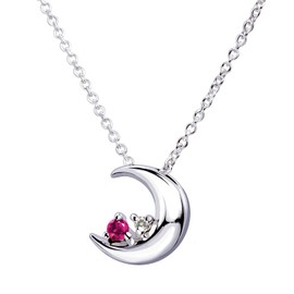Sears Crescent Moon Necklace Natural Diamond x 12 Birthstone Silver Necklace with Teddy Bear and Heart Box e-1625-tdt-01