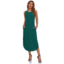 Women's Casual Beach Summer Dresses Sleeveless Graphic Long Sundress Cover Up Dresses with Pocket B Aqua XXL