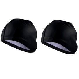 TraderPlus 2 Pack Nylon Spandex Fabric Swimming Cap Swim Caps Elasticity Bathing Hat Shower (Blackx2, One Size)