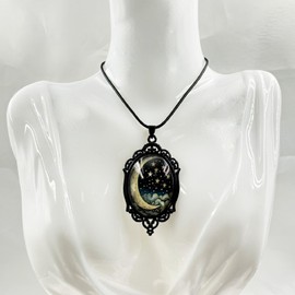 IQIC Sun and Moon Necklace for Women Gothic Glass Pendant Necklace Celestial Lunar Solar Cameo Necklace Vintage Rope Chain Choker Sun Moon Charm Gifts Jewelry for Women Men (sun2)