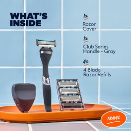 Dollar Shave Club | Travel Shave Set | 4 Swift Rinse Refill Cartridges, 1 Handle, 1 Razor Cover