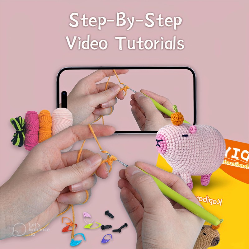 MYHUONGVN Capybara Pink Beginner's Crochet Kit – Includes Step-by-Step Video