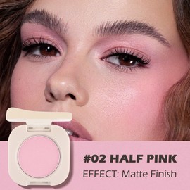 Single Matte Eyeshadow with Brush, Half Pink Eye-Shadow Palette Makeup Kit, Silky Fine Multiuse Eye Shadow Powder with Lightweight & Ultra-Blendable Formula for Daily Natural Blush & Eye Make-Up (#02)