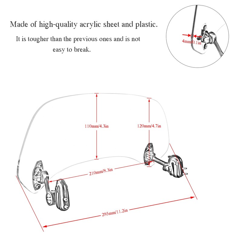 Universal Motorcycle Windshield Extension Adjustable Spoiler Windscreen Extender for Kawasaki