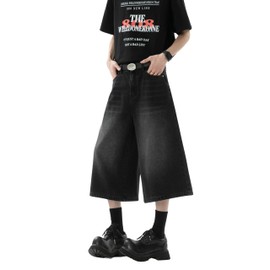 DOSLAVIDA Jean Shorts Men Baggy Jorts Casual Capri Denim Shorts Y2k Loose Long Jorts Vintage Fashion