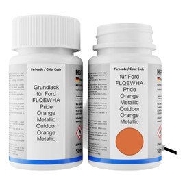 MG PRIME Autolack Lackstift Set für Ford FLQEWHA Pride Orange Metallic/Outdoor Orange Metallic Grundlack Basislack Klarlack je 50ml
