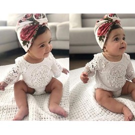 Infant Baby Girl White Lace Ruffles Sleeve Romper Sunsuit Bodysuit (100cm/18-24 Months)