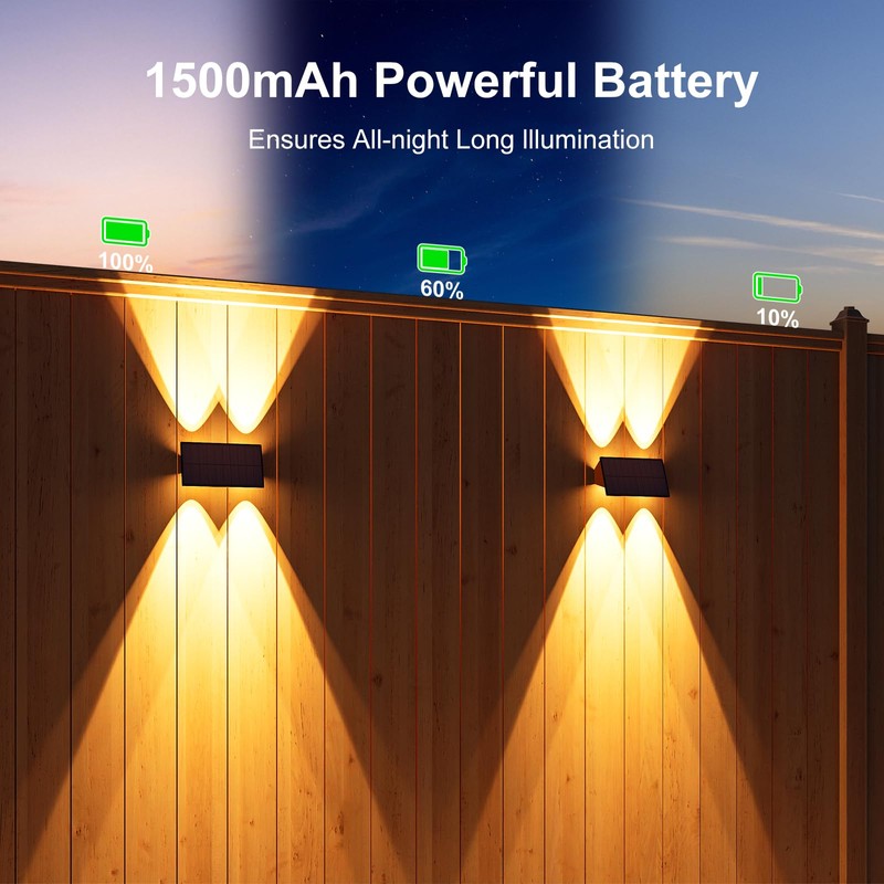 Roopure 4 Pack Warm White Solar Power Fence Wall Light